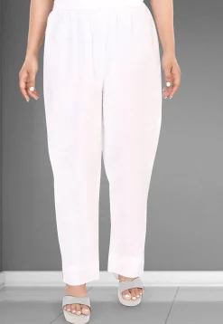 Solid Color Mulmul Cotton Pant in Off White
