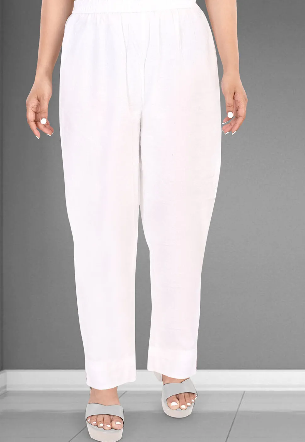 Solid Color Mulmul Cotton Pant in Off White