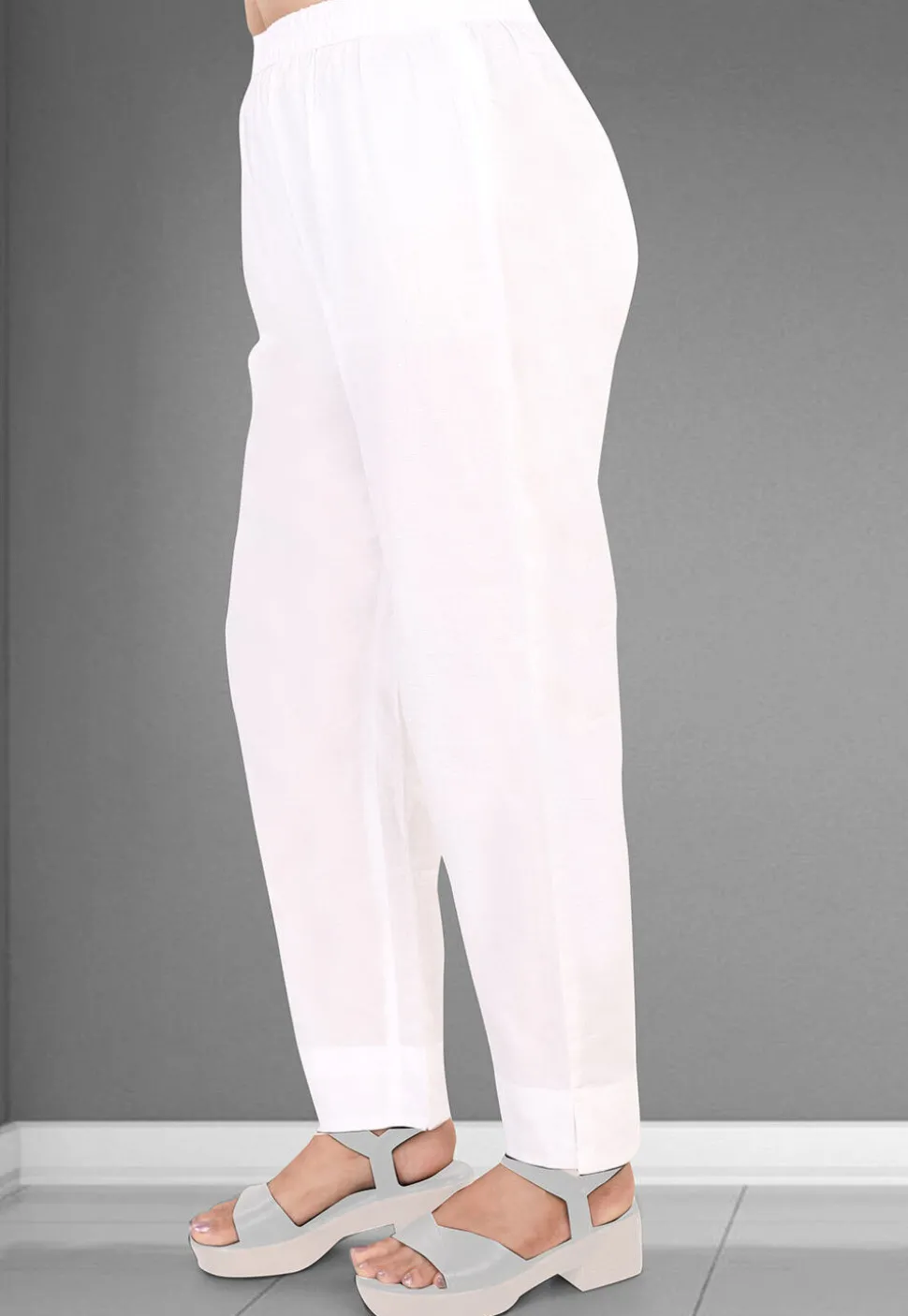 Solid Color Mulmul Cotton Pant in Off White