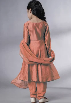Solid Color Muslin Silk A Line Suit in Dark Peach