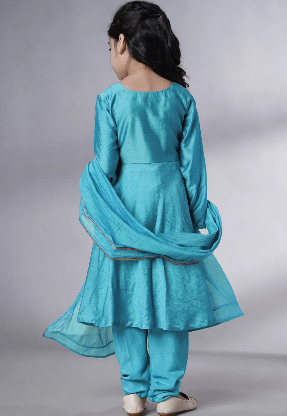 Solid Color Muslin Silk A Line Suit in Sky Blue