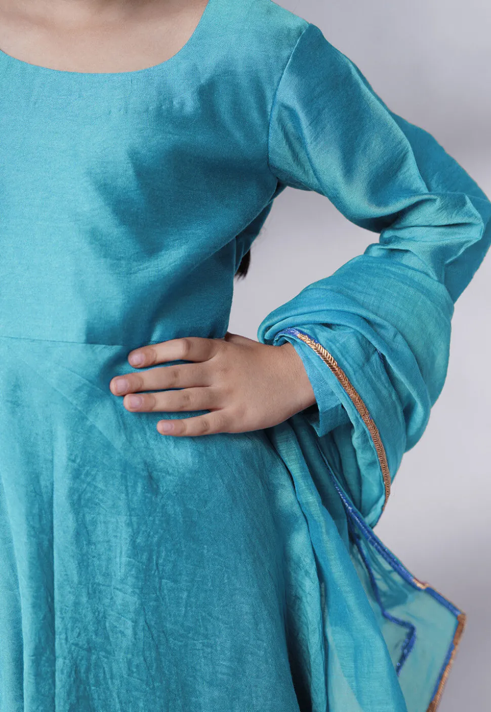 Solid Color Muslin Silk A Line Suit in Sky Blue