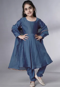 Solid Color Muslin Silk A Line Suit in Dark Grey