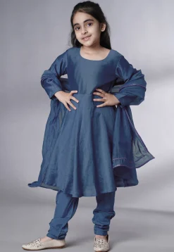 Solid Color Muslin Silk A Line Suit in Dark Grey