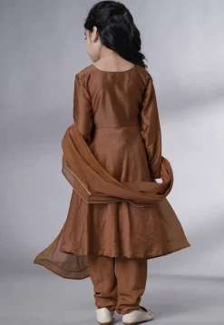 Solid Color Muslin Silk A Line Suit in Dark Brown