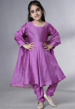 Solid Color Muslin Silk A Line Suit in Purple