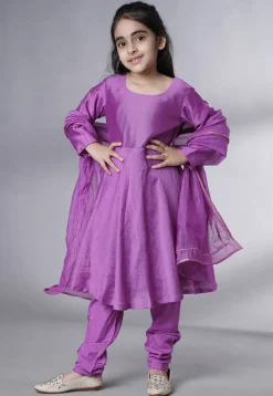 Solid Color Muslin Silk A Line Suit in Purple