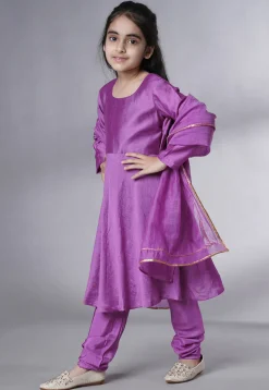 Solid Color Muslin Silk A Line Suit in Purple