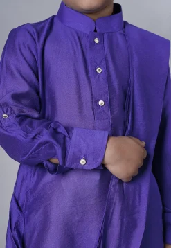 Solid Color Muslin Silk Kurta Set in Dark Purple