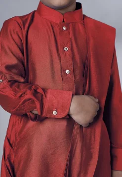Solid Color Muslin Silk Kurta Set in Maroon