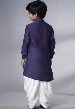 Solid Color Muslin Silk Kurta Set in Navy Blue