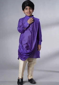 Solid Color Muslin Silk Kurta Set in Purple