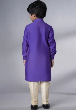 Solid Color Muslin Silk Kurta Set in Purple