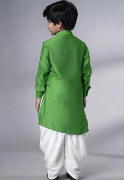 Solid Color Muslin Silk Kurta Set in Green