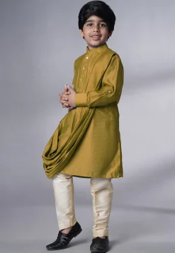 Solid Color Muslin Silk Kurta Set in Green