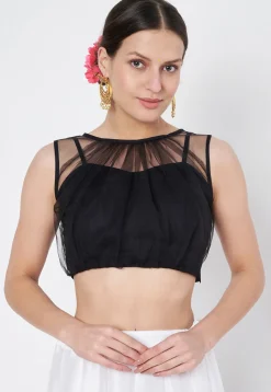 Solid Color Net Blouse in Black