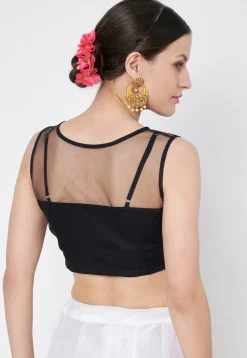 Solid Color Net Blouse in Black