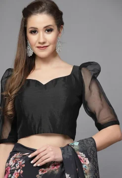 Solid Color Organza and Taffeta Silk Blouse in Black