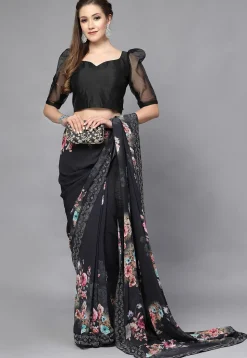 Solid Color Organza and Taffeta Silk Blouse in Black