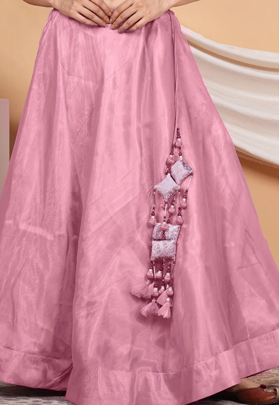 Solid Color Organza Skirt in Light Pink