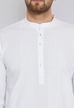 Solid Color Pintucked Cotton Short Kurta in White