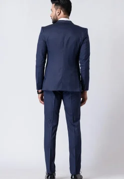 Solid Color Polyester Blazer in Navy Blue
