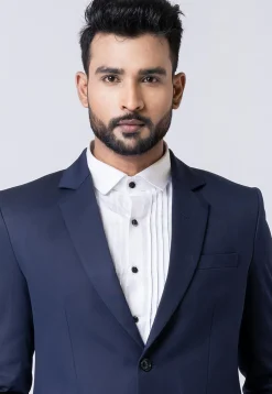 Solid Color Polyester Blazer in Navy Blue