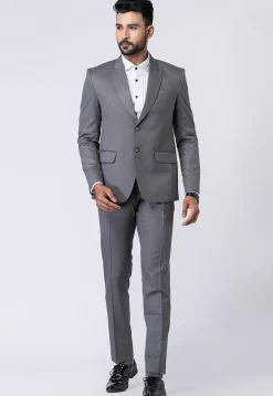 Solid Color Polyester Blazer in Grey