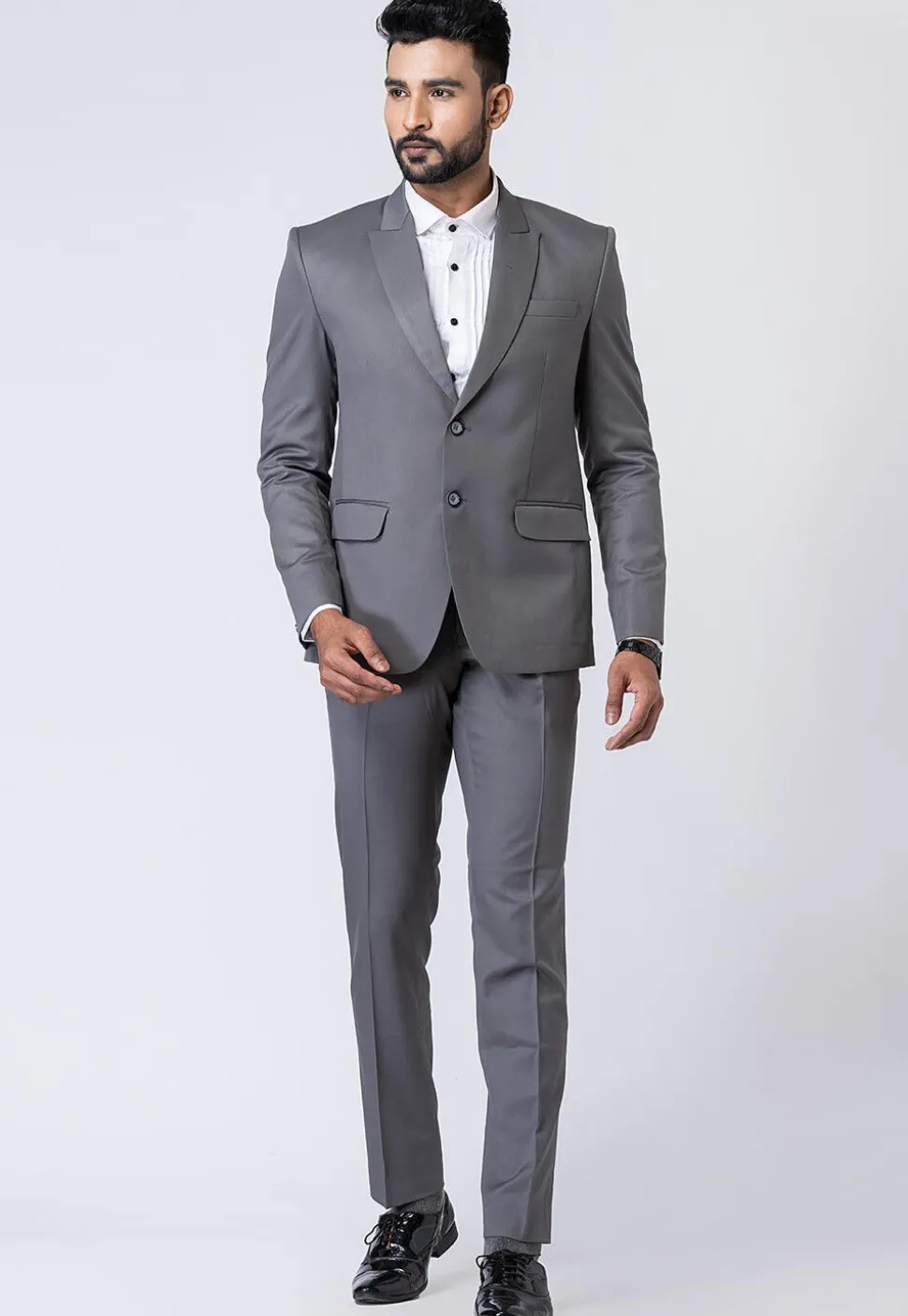 Solid Color Polyester Blazer in Grey