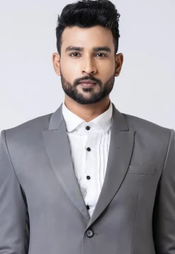 Solid Color Polyester Blazer in Grey