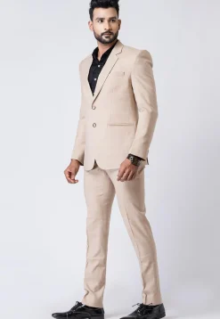 Solid Color Polyester Blazer in Beige