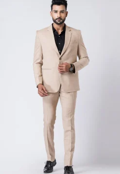 Solid Color Polyester Blazer in Beige