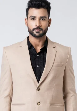 Solid Color Polyester Blazer in Beige