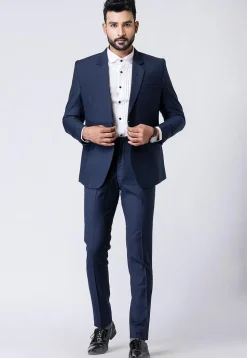 Solid Color Polyester Blazer in Navy Blue
