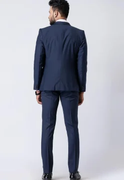 Solid Color Polyester Blazer in Navy Blue