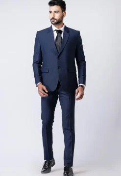 Solid Color Polyester Blazer in Navy Blue