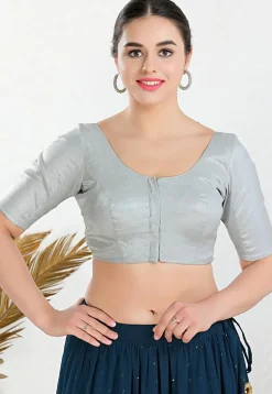 Solid Color Polyester Blouse in Grey