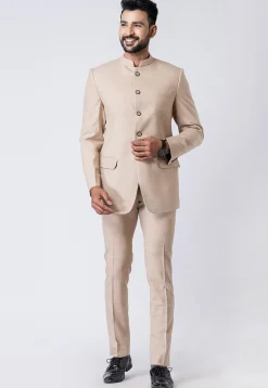 Solid Color Polyester Jodhpuri Suit in Beige