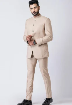 Solid Color Polyester Jodhpuri Suit in Beige
