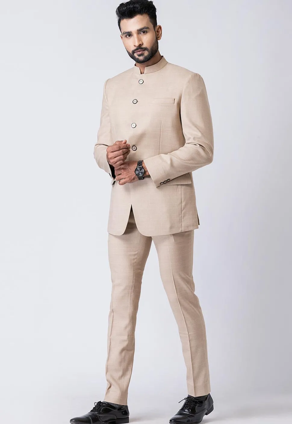 Solid Color Polyester Jodhpuri Suit in Beige