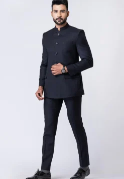 Solid Color Polyester Jodhpuri Suit in Black