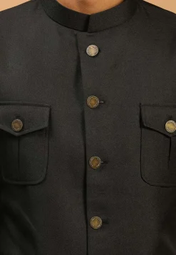 Solid Color Polyester Jodhpuri Jacket in Black