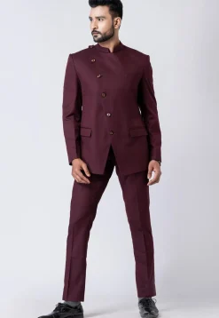 Solid Color Polyester Jodhpuri Suit in Wine