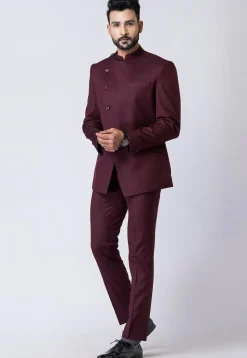 Solid Color Polyester Jodhpuri Suit in Wine