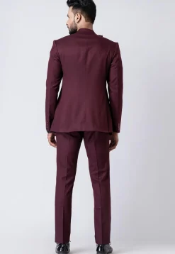 Solid Color Polyester Jodhpuri Suit in Wine