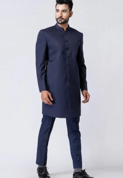 Solid Color Polyester Jodhpuri Suit in Navy Blue