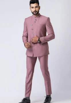 Solid Color Polyester Jodhpuri Suit in Old Rose