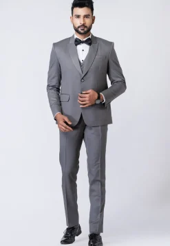 Solid Color Polyester Tuxedo in Grey