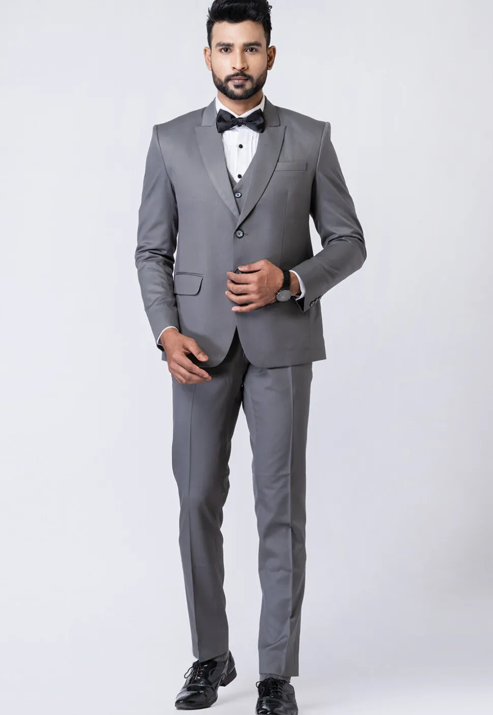 Solid Color Polyester Tuxedo in Grey
