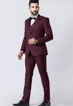 Solid Color Polyester Tuxedo in Wine
